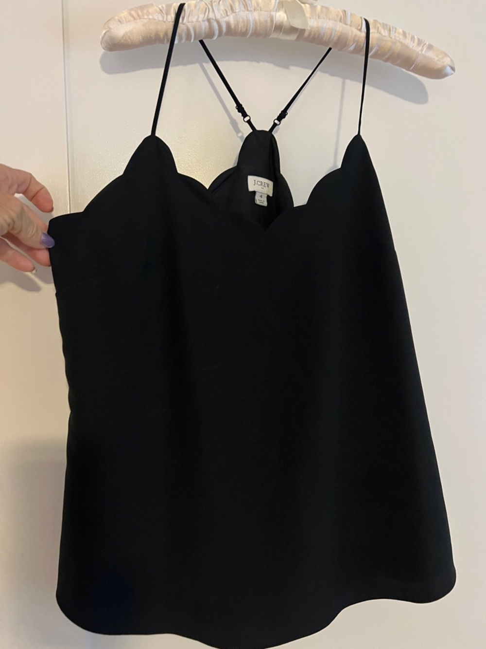 J. Crew Black Scallop-Edge Camisole with Adjustable Straps